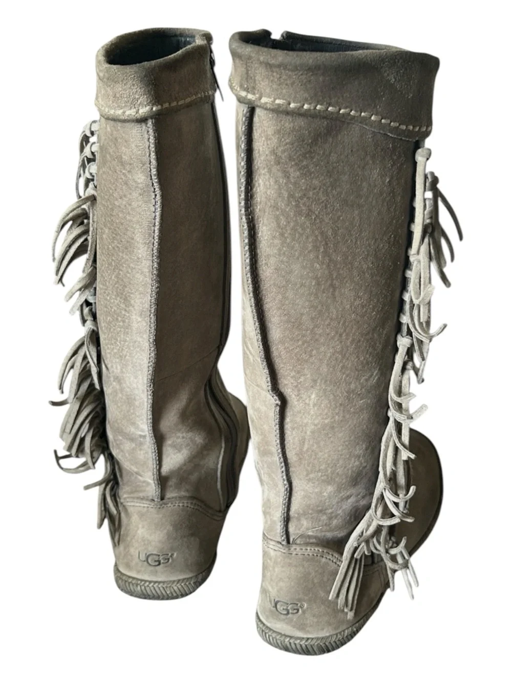 UGG Mammoth Genuine Shearling Water Resistant Knee Suede Fringe Knee-High Boot 8